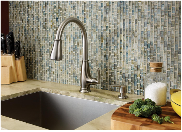 Pfister Ladera Commercial Faucet with Pull Down Sprayer and Soap Dispenser Single Handle Brushed Gold Finish